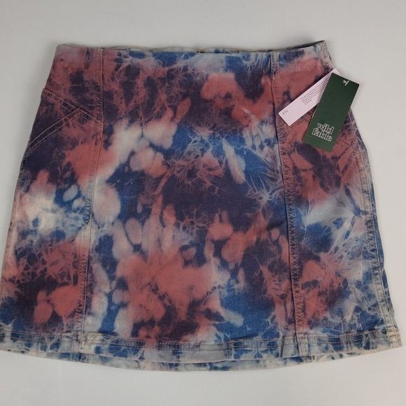 Wild Fable Tie Dye Seamed Denim Jean Skirt - Picture 2 of 9